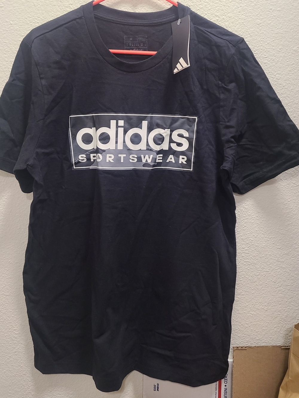 adidas Black T-Shirt with White Sportswear Logo